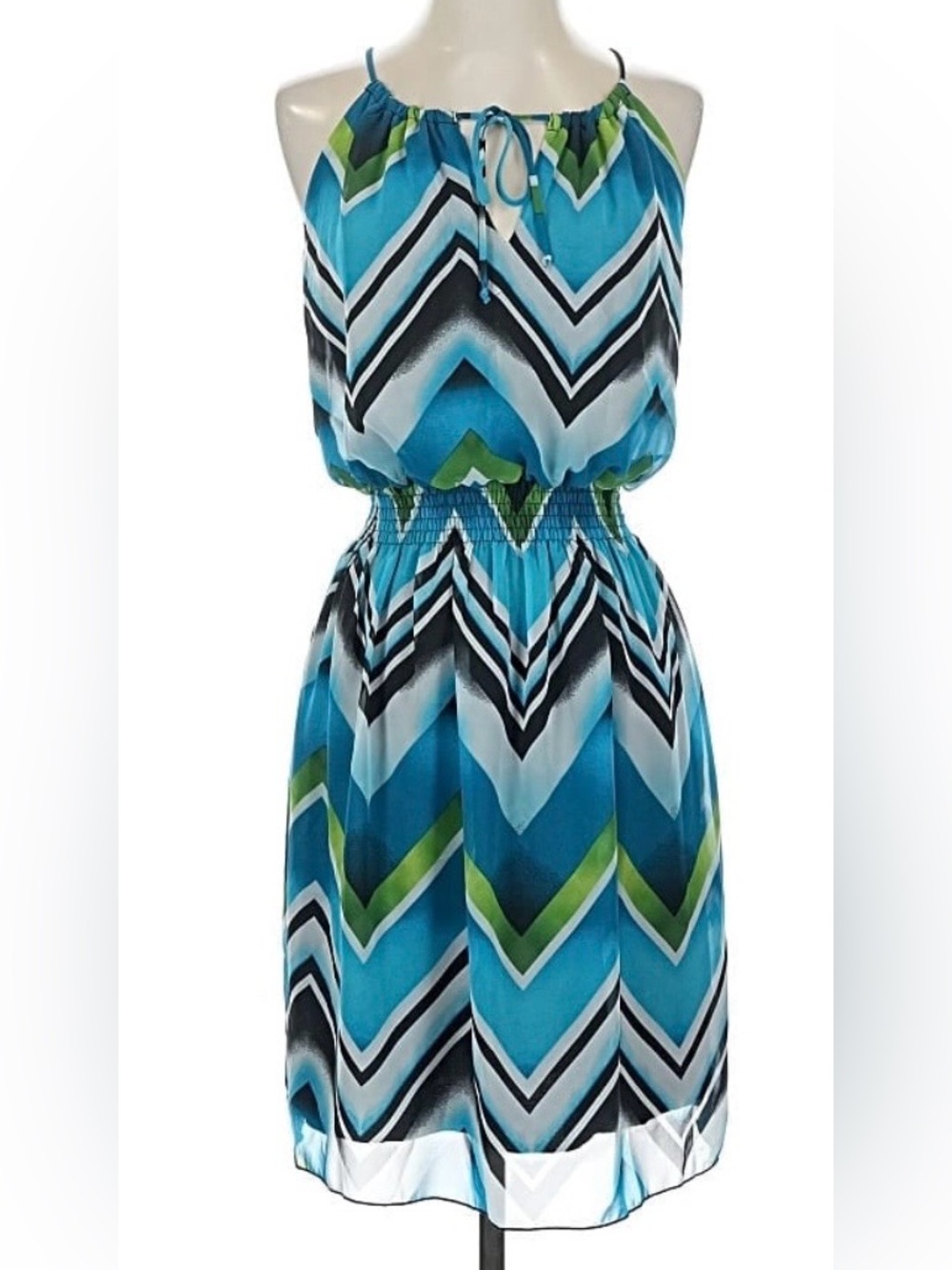 Enfocus Studio Turquoise Chevron Maxi Dress with Green Accents